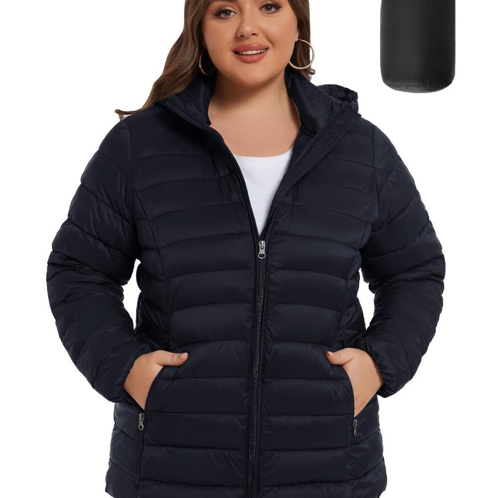 Lightweight Packable Puffer Coat Hooded Winter Jacket Plus Size Chic